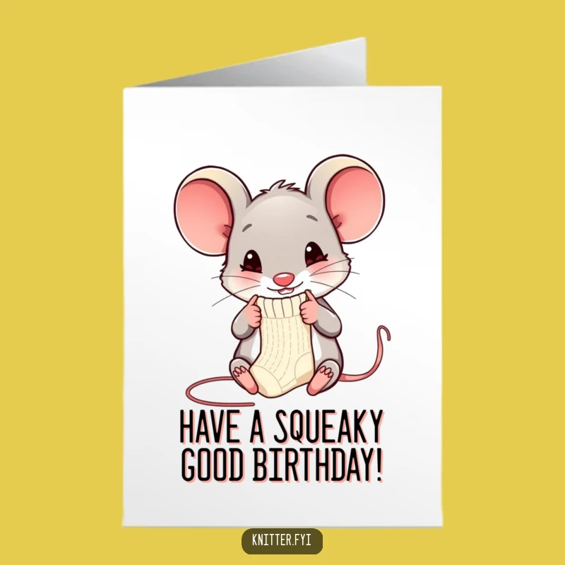 Free Printable Mouse Birthday Card: Happy Mouse Knitting Sock Surprise Downloadable