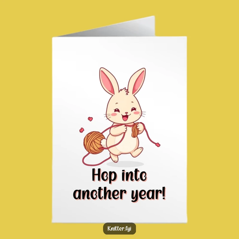 Free Printable Rabbit Birthday Card: Knitting Fun Downloadable Gift