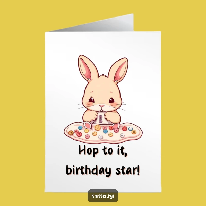 Free Printable Birthday Card: Funny Rabbit Sewing Buttons Downloadable Gift