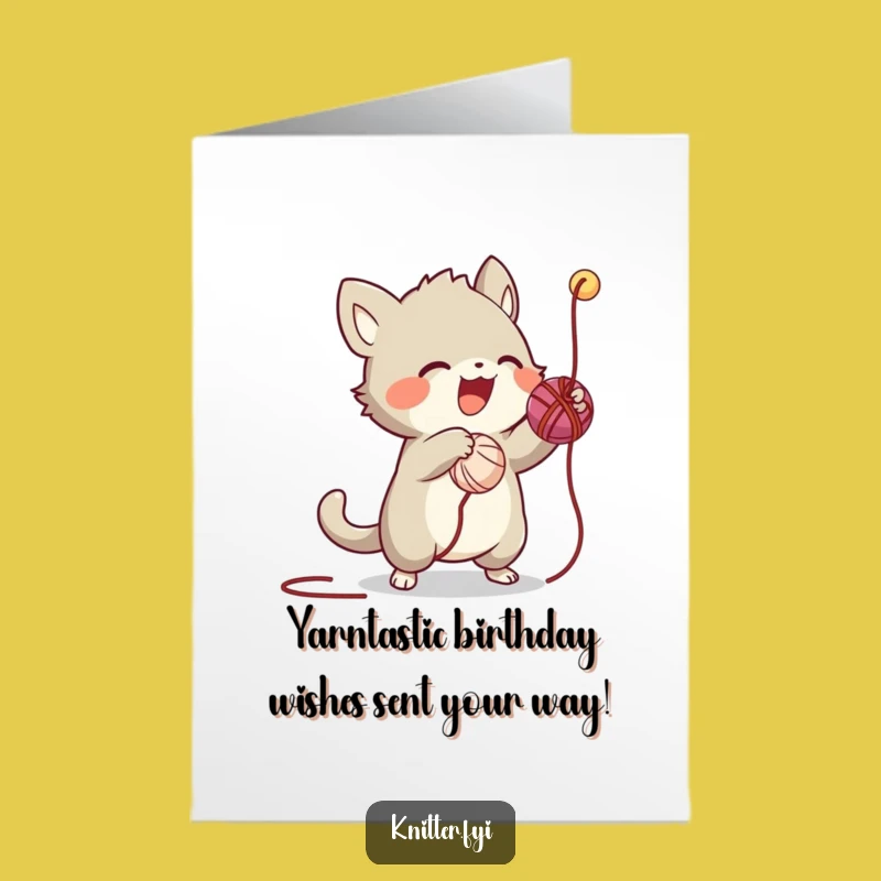 Free Printable Birthday Card: Playful Creature Yarn Fun - Funny Downloadable Gift