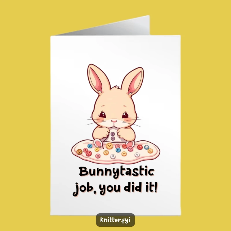 Free Printable Congrats Card: Rabbit Sewing Buttons Celebrates Your Achievement Downloadable