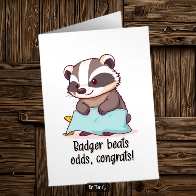 Funny Free Printable Badger Congratulations Card: A badger uses a tape measure, signifying a perfectly achieved goal.