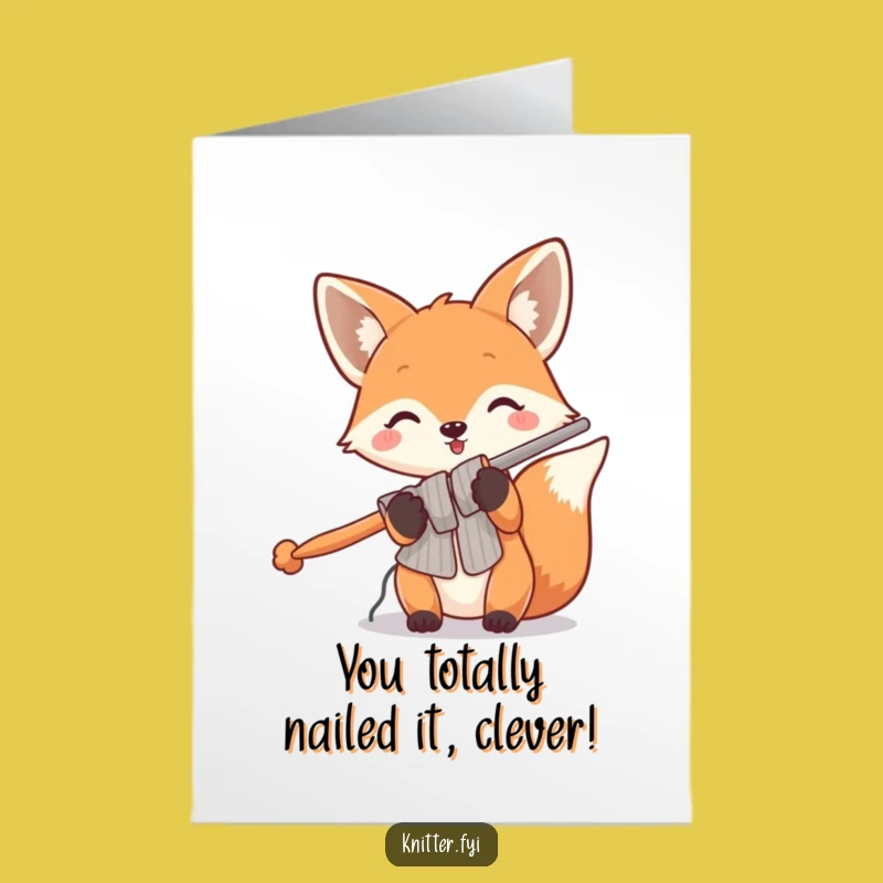 Free Printable Congrats Card: Funny Fox Knitting, Hilarious Downloadable Craft Gift