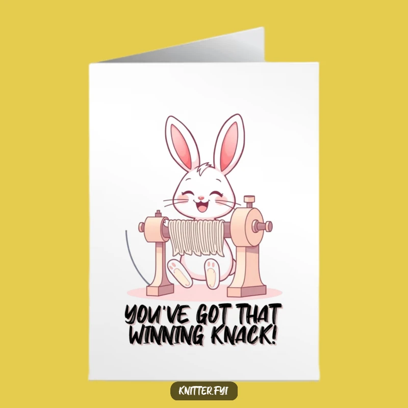 Free Printable Congrats Card: Hilarious Bunny Knitting, Ideal Downloadable Gift for Achievements!
