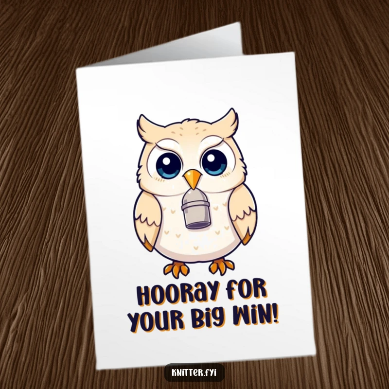 Funny Free Printable Owl Congratulations Card: A delighted owl sports a thimble, celebrating your awesome accomplishment.