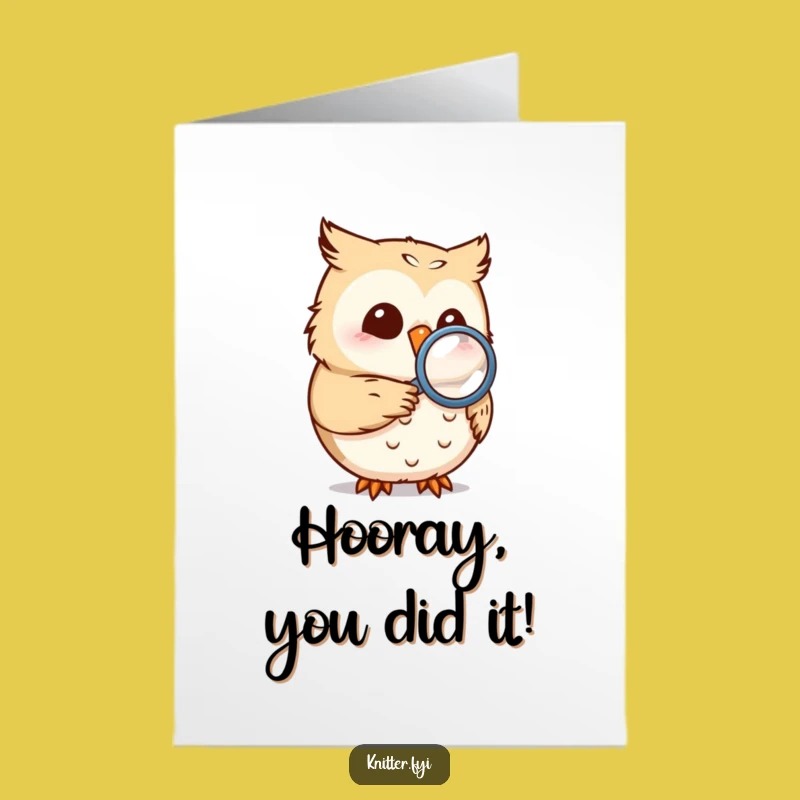 Free Printable Owl Congratulations Card: Hilarious Owl Inspecting Sewn Seam Success Downloadable