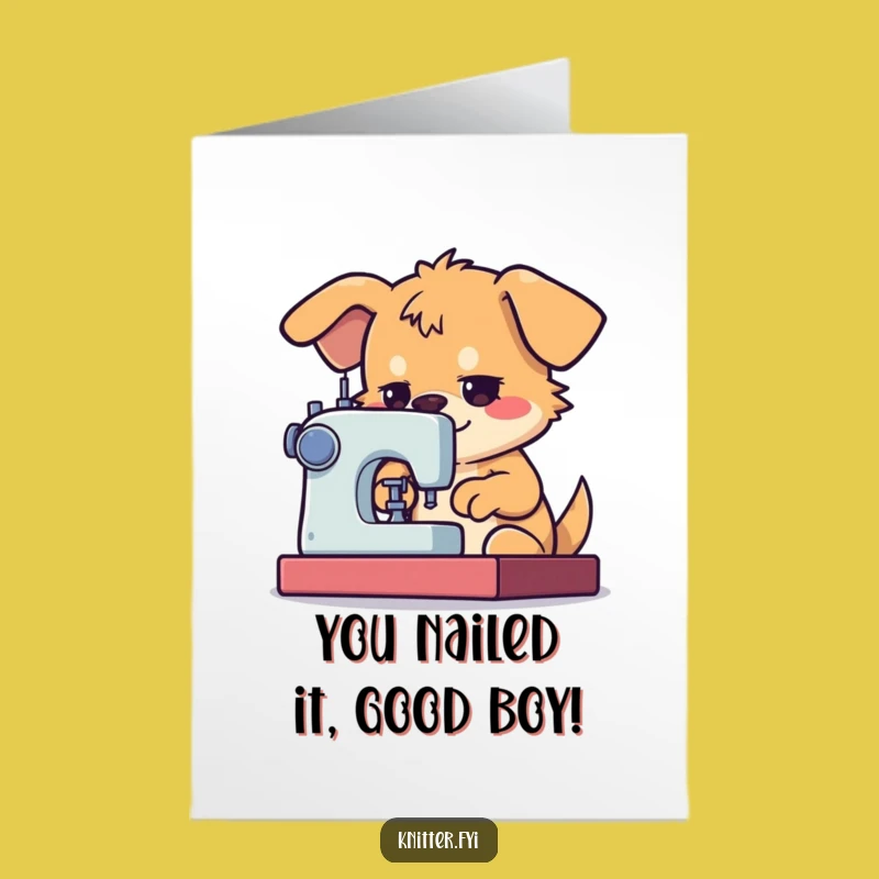 Free Printable Congrats Card: Dog's Sewing Triumph - Funny Downloadable Achievement
