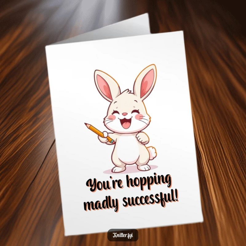 Funny Free Printable Congratulations Card: A joyful bunny brilliantly casts a detailed pattern onto fabric with a pencil.