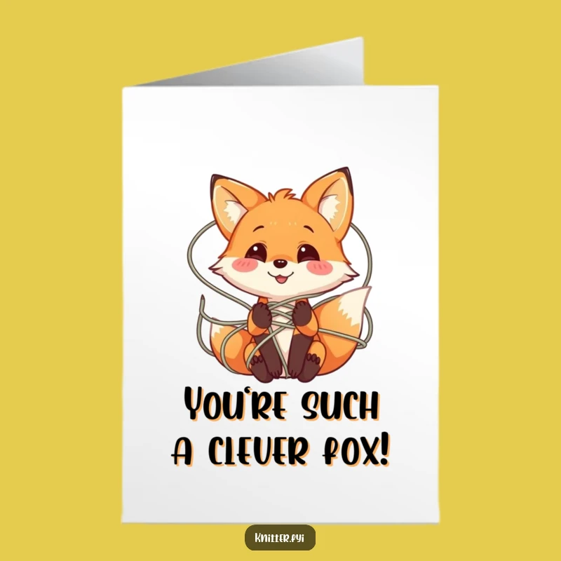 Free Printable Congrats Card: Fox Yarn Chaos - Funny Downloadable Celebration