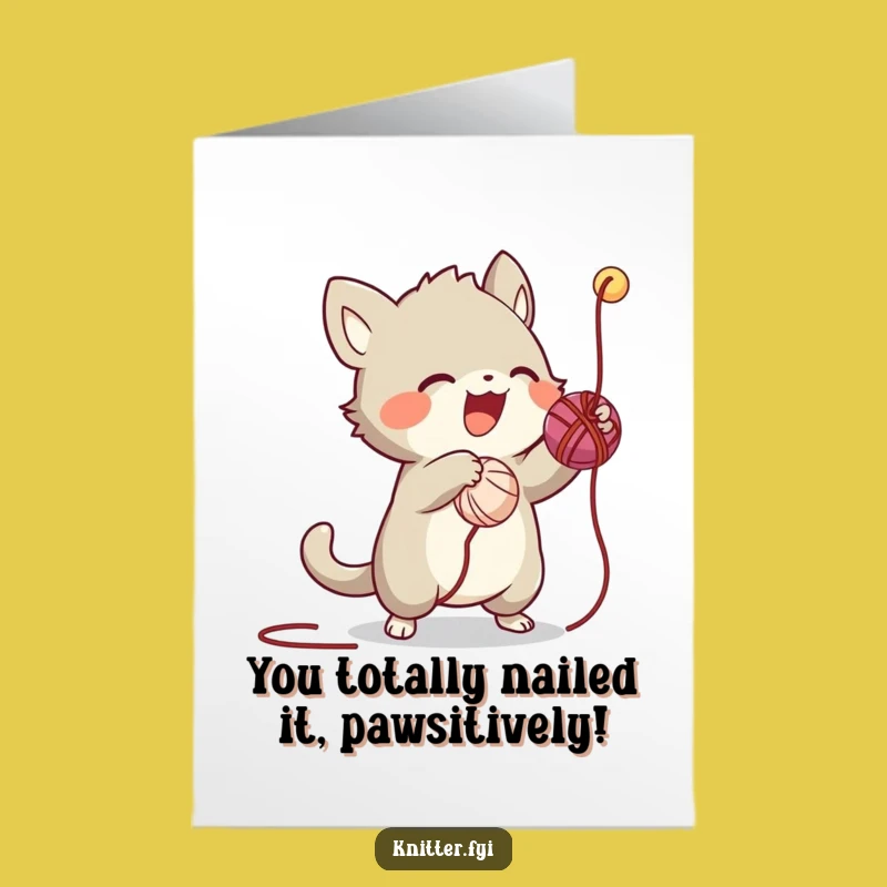 Free Printable Congrats Card: Creature Yarn Play - Funny Downloadable Gift