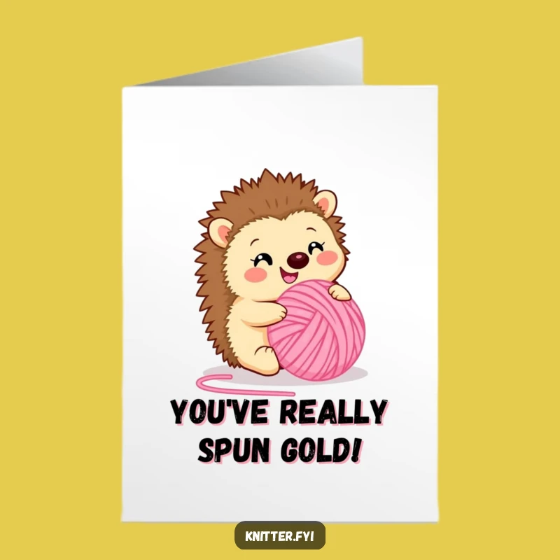 Free Printable Congrats Card: Hedgehog's Yarn Victory, Cozy Instant Download