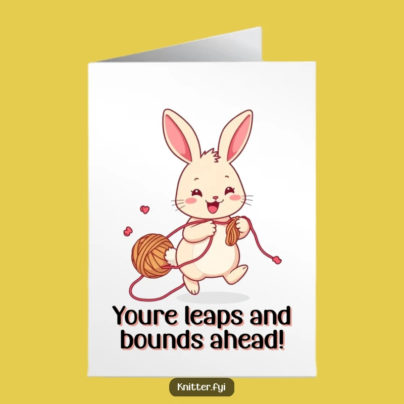 Free Printable Rabbit Congrats Card: Knitting Success Downloadable Gift