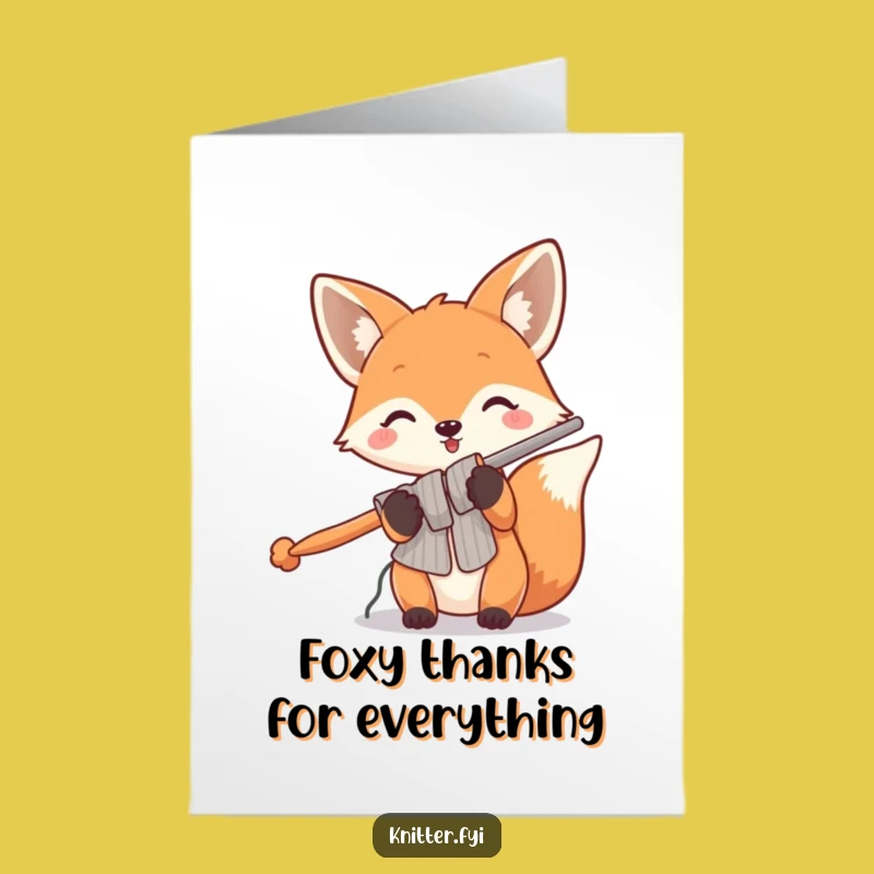 Free Printable Thank You Card: Funny Fox Knitting, Hilarious Downloadable Craft Gift