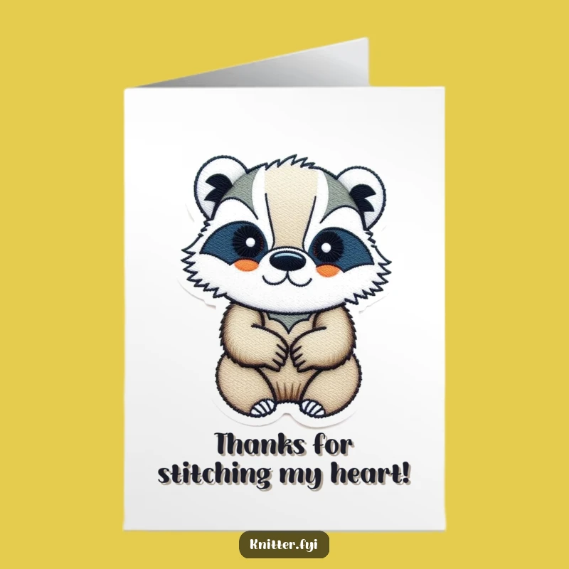 Free Printable Badger Thank You Card: Determined Badger Embroidery Gratitude Downloadable