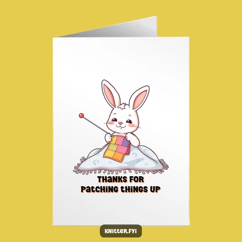 Free Printable Thank You Card: Rabbit Sewing a Patch - Humorous DIY Gift