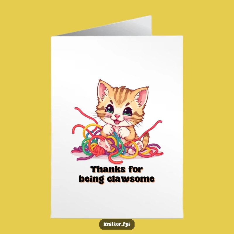 Free Printable Thank You Card: Yarn Kitten Thanks Funny Downloadable Gift