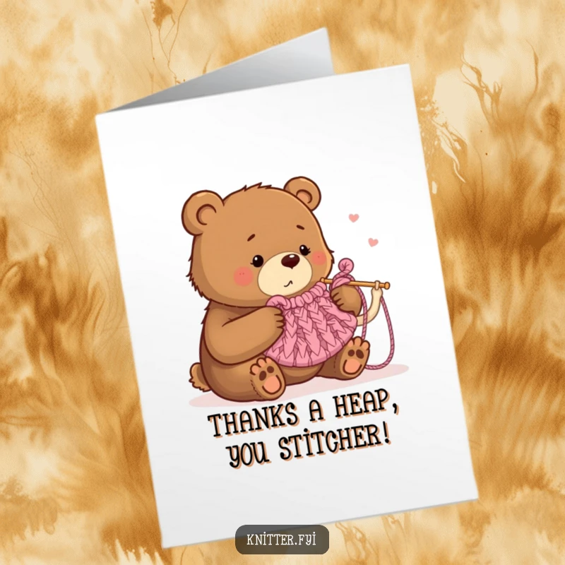 Funny Free Printable Thank You Card: Bear proudly displays a tiny tea cozy, a sweet and hilarious DIY gift.