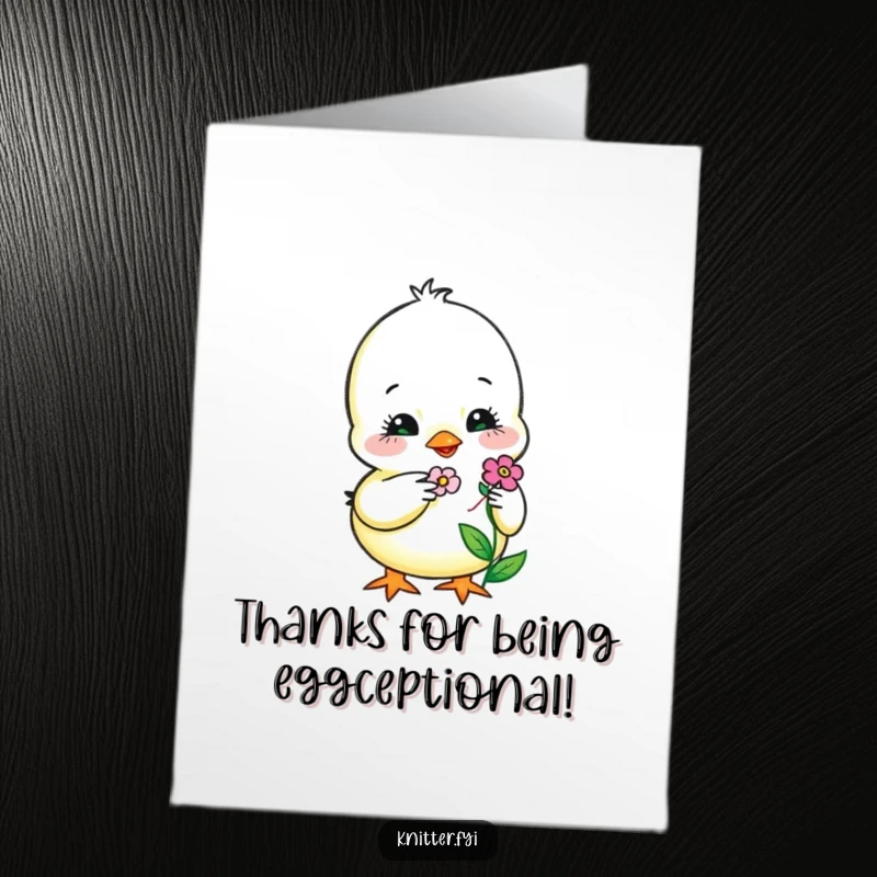 Funny Free Printable Thank You Card: Sweet chick embroidering a flower, perfect for a DIY gift.