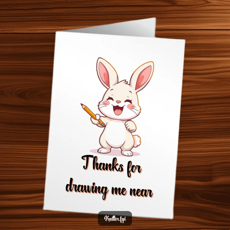 Funny Free Printable Thank You Card: A joyful bunny concentrates on drawing a beautiful pattern onto fabric.