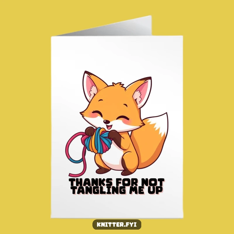 Free Printable Fox Thank You Card: Funny Yarn Chaos Card for a Grateful Downloadable Gift