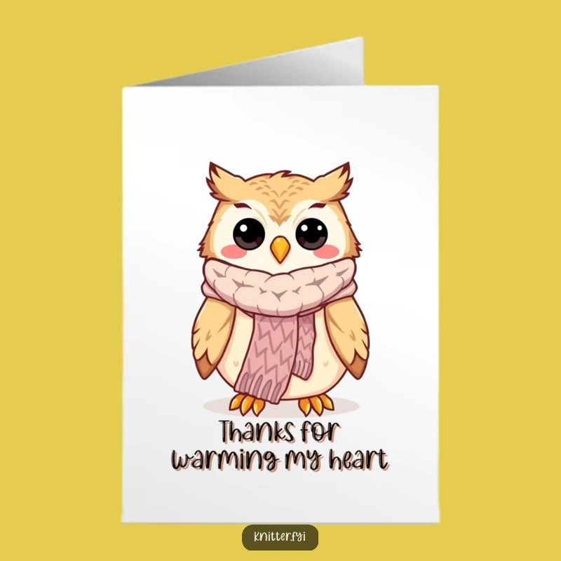 Free Printable Thank You Card: Owl's Knitted Scarf Downloadable Gift