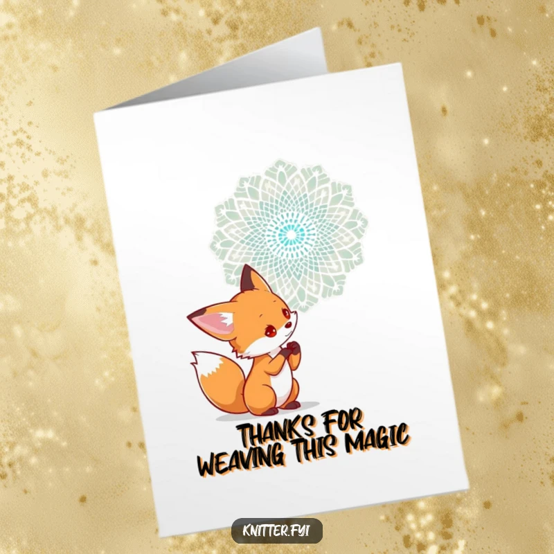 Funny Free Printable Thank You Card: Curious fox examining complex lace woven in the air, an intriguing DIY gift.
