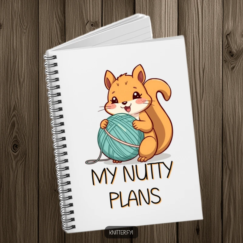 Funny squirrel notebook featuring a cheerful animal enthusiastically winding a perfect ball of yarn, ready for notes.