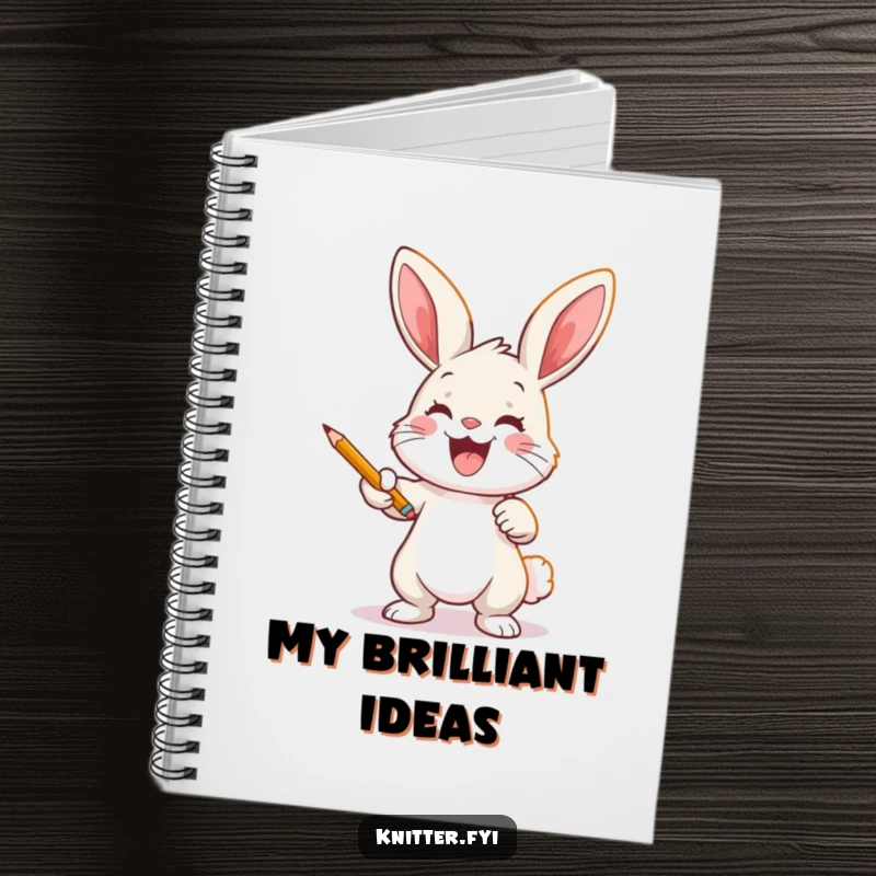Funny bunny artist notebook with a joyful rabbit casting a pattern onto fabric using a pencil, for notes.