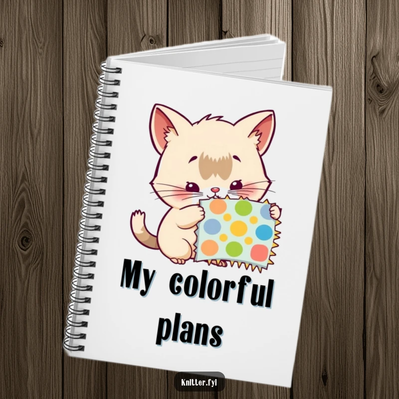 Funny notebook: A curious creature with twitching whiskers examines a colorful swatch, ideal for jotting down creative ideas.