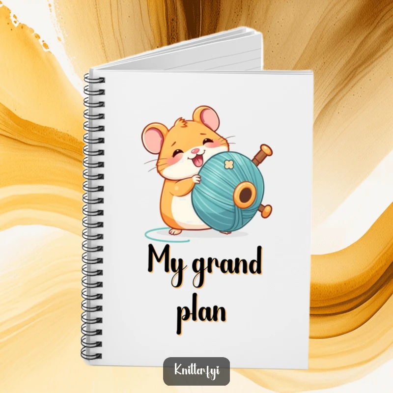 Funny Kawaii hamster notebook, happily spinning a large bobbin of thread, perfect for jotting down creative ideas.