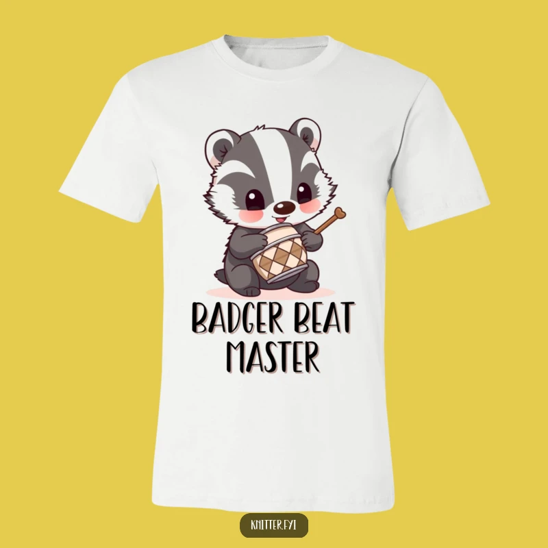 Funny Badger Drummer T-Shirt: Mischievous Animal Raving, Cool Music Apparel