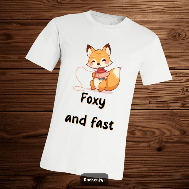 Funny fox t-shirt character, spinning a thread spool like a top, a clever and playful design.