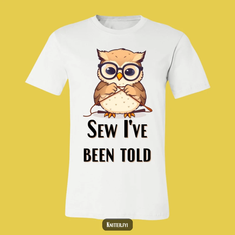 Funny Owl Sewing T-Shirt: Quirky Spectacled Owl Threading Needle Graphic Tee