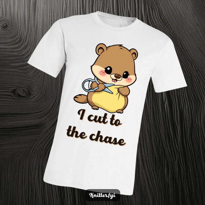 Funny beaver t-shirt with a busy beaver precisely cutting fabric with sharp scissors, a humorous gift for sewers.