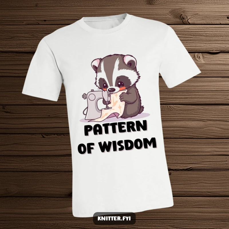 Funny t-shirt featuring a curious badger meticulously studying a complex sewing pattern. A charming and humorous design for needlework lovers, perfect funny gift.
