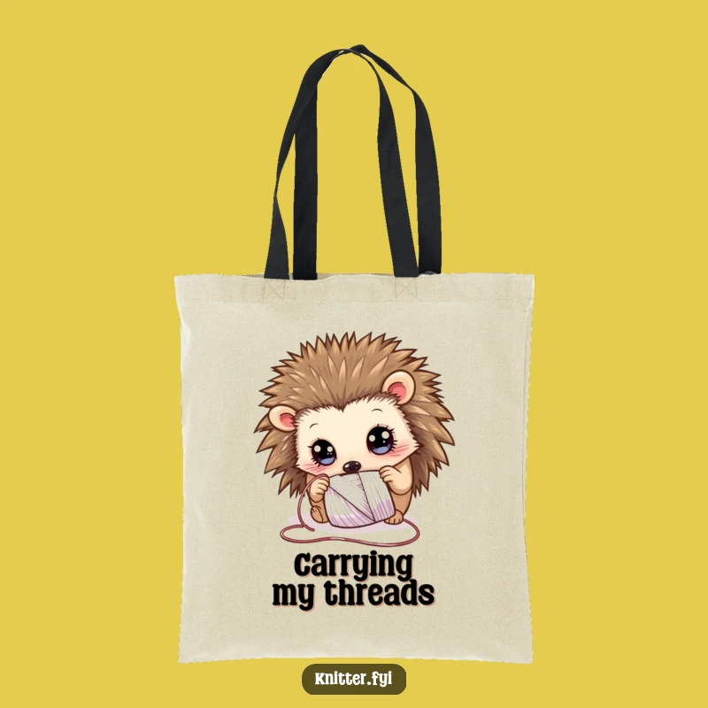 Funny Hedgehog Thread Tote Bag: Curious Critter with Shimmering Spool, Great Funny Gift