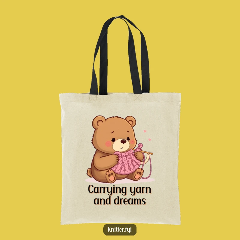 Funny Bear Knitting Tote Bag: Humorous Crafter Accessory for Daily Errands and Gift Ideas