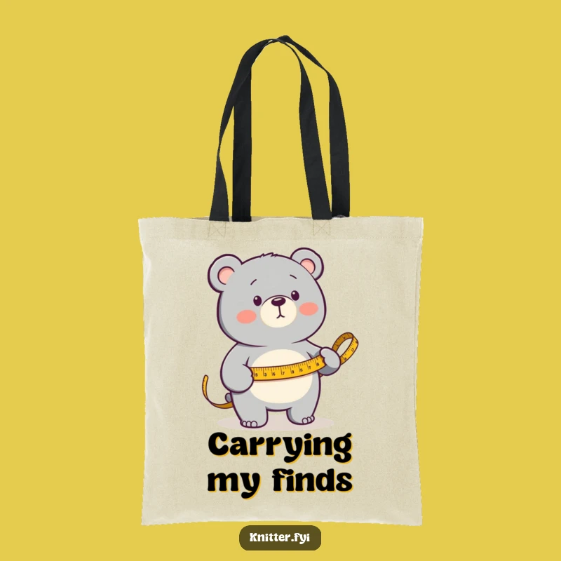 Funny Bear Measuring Tote Bag: Determined Crafter Bear with Golden Tape, Great Funny Gift