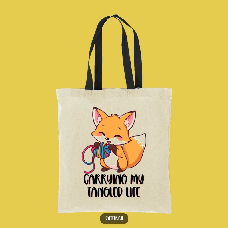 Funny Fox Tote Bag: Mischievous Yarn Knot Holder, Quirky Crafter Gift