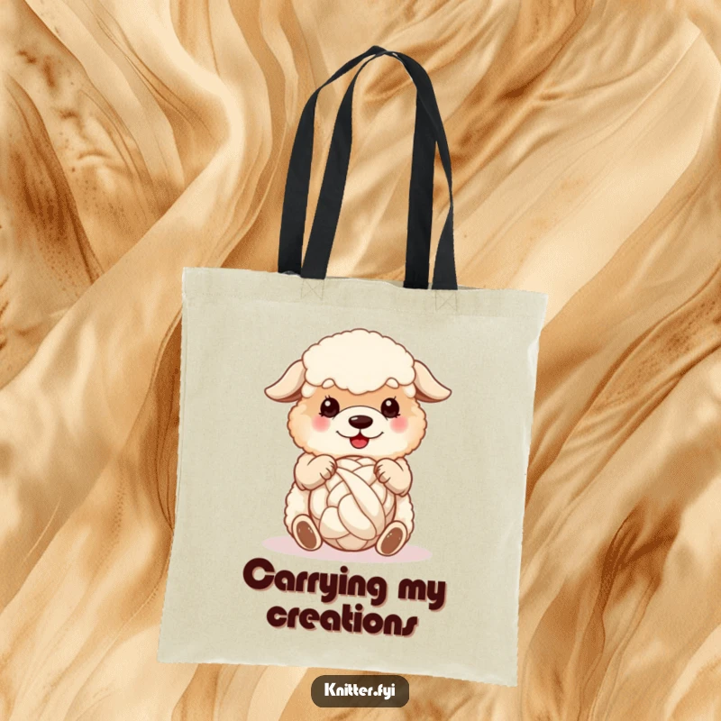 Funny sheepdog tote bag, a fluffy dog happily spinning a ball of wool with its paws, practical and cute.