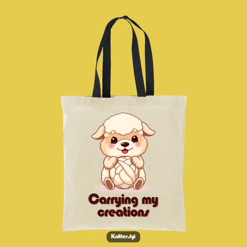 Funny Sheepdog Wool Tote Bag: Cute Dog Spinning Yarn, Perfect Crafty Funny Gift