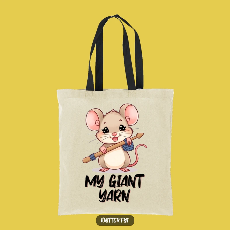 Funny Mouse Knitting Tote Bag: Determined Rodent with Needles, Perfect Crafty Funny Gift