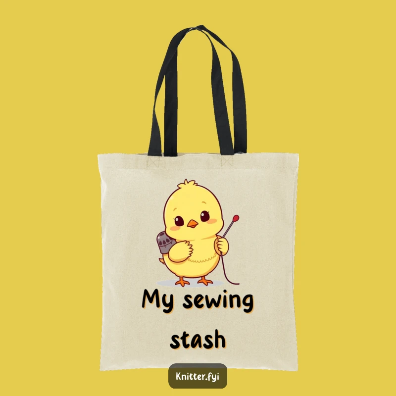 Funny Chick Sewing Tote Bag: Cute Bird with Needle, Perfect Crafty Funny Gift